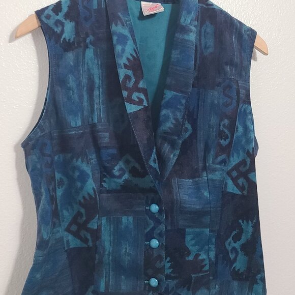 VTG GW Division of Graff Blue Pattern Vest Western Soft 90s 80s - Picture 1 of 7